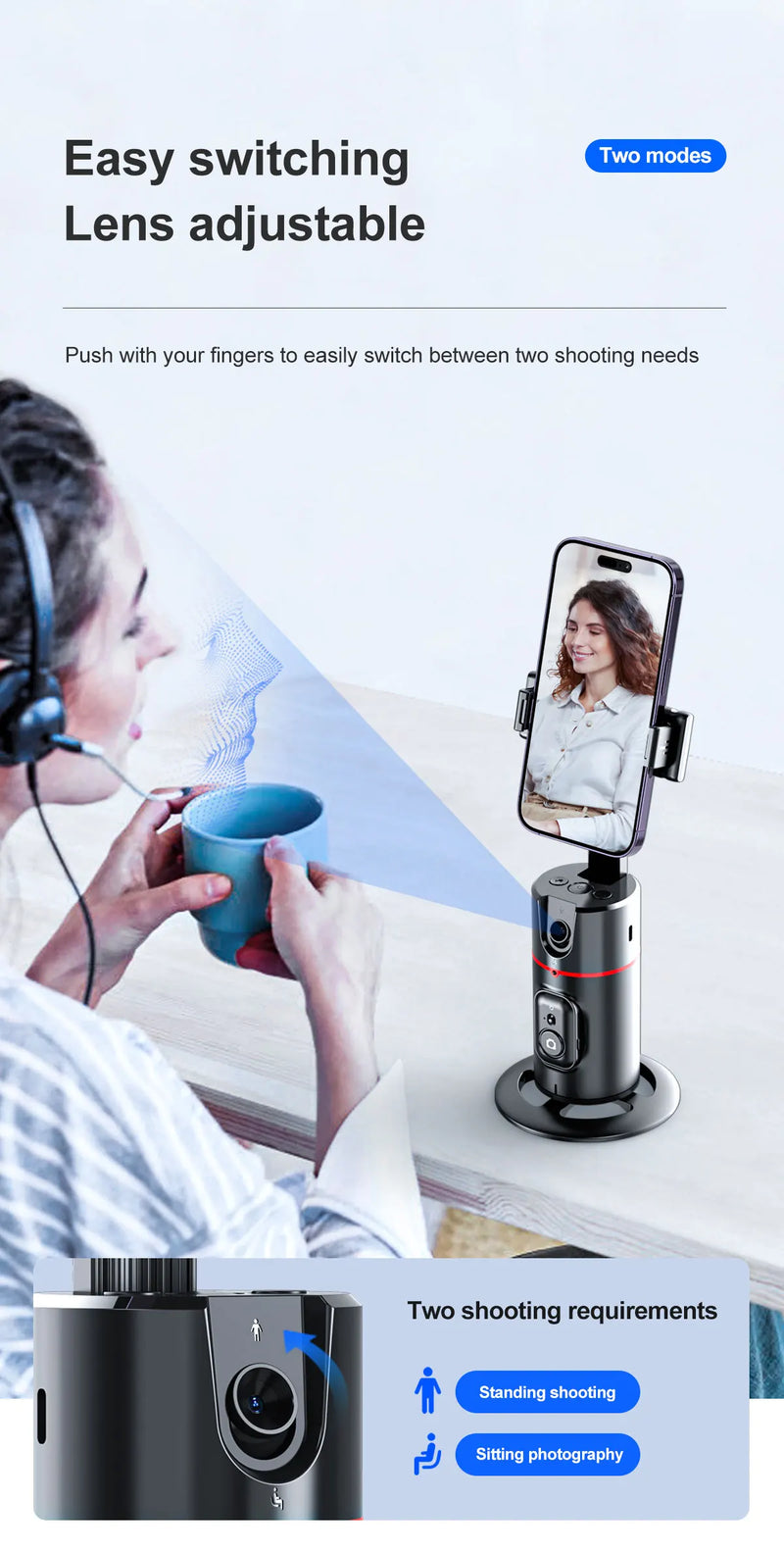 Face Tracking  - Suporte de telefone com rotação automática de 360 graus,